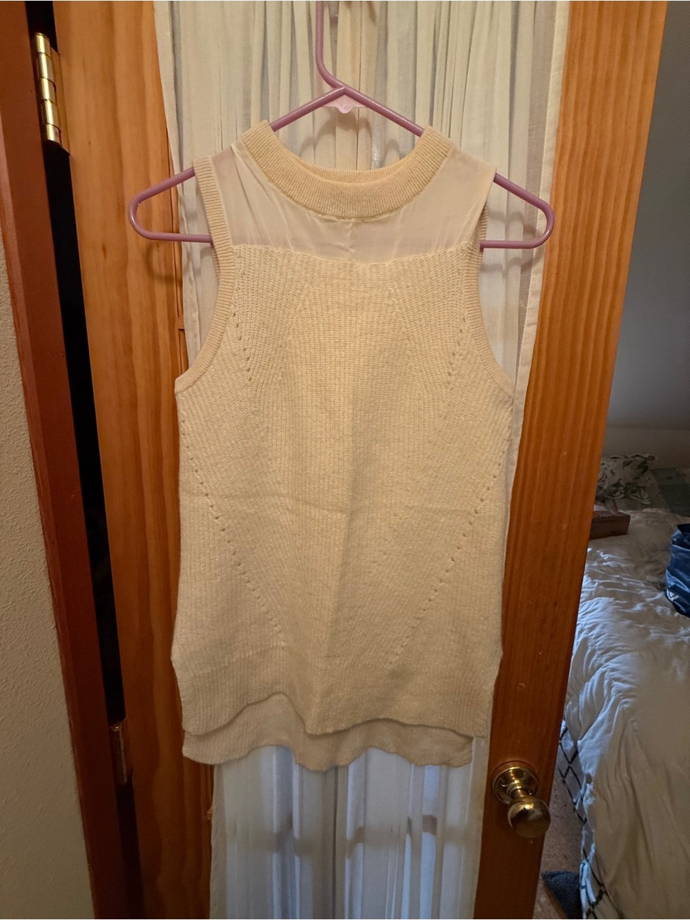 White + Warren 100% Cashmere Silk Mesh Yoke Sweater Vest Ivory S